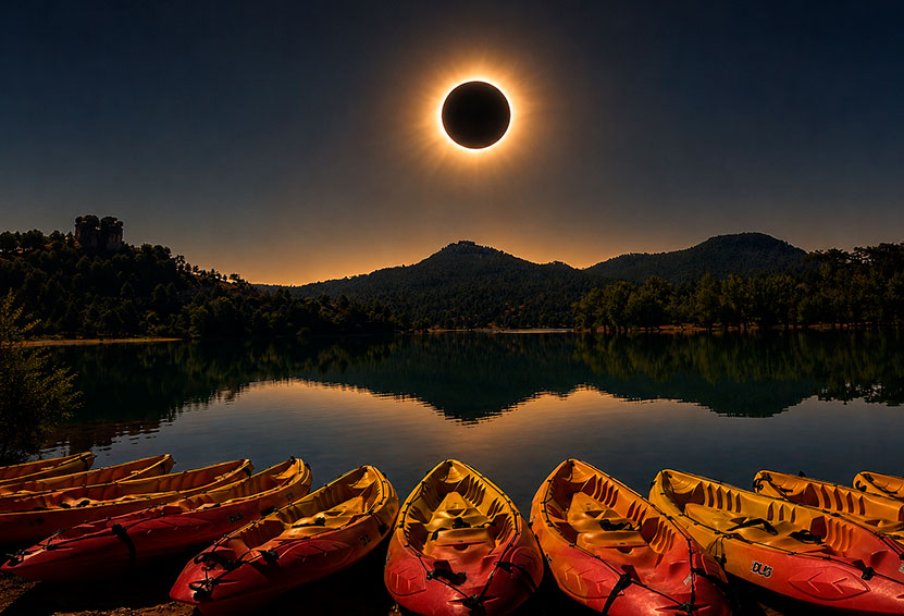 Ruta en piragua por la toba en el eclipse del 12 de agosto en Cuenca